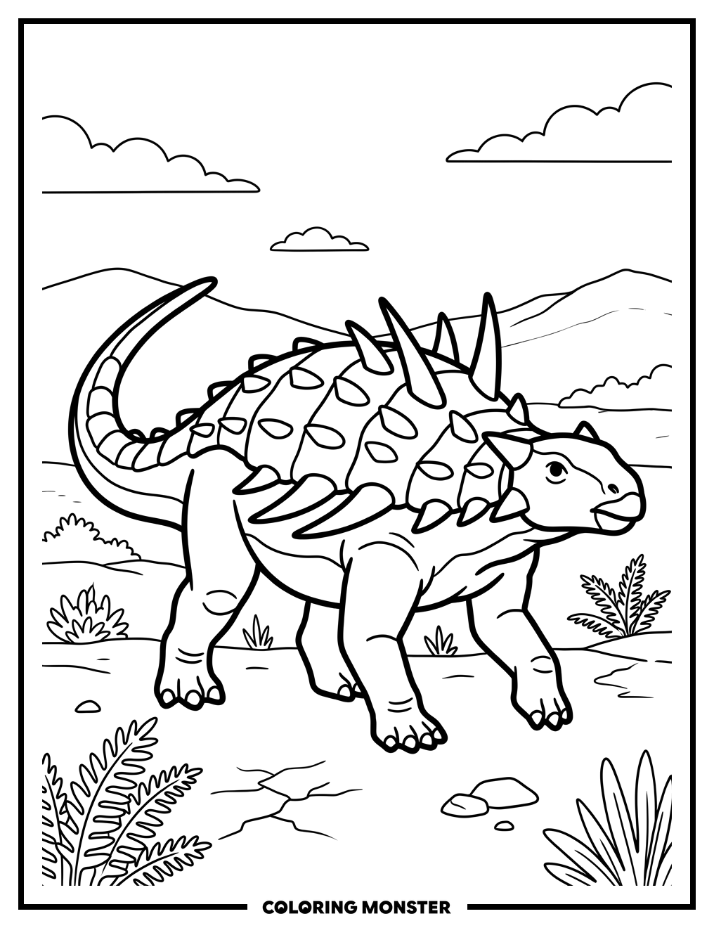 Edmontonia Dinosaur on Prehistoric Plain Coloring Page