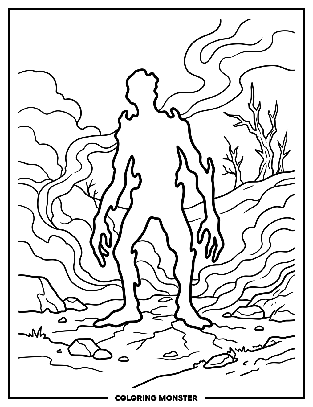 Eerie Mist Creature Coloring Page