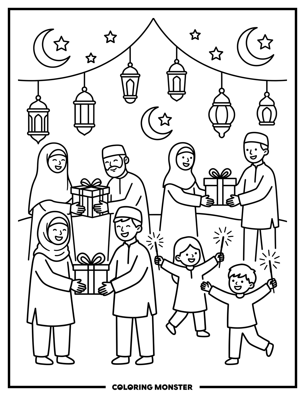 Eid al-Fitr Celebration Scene Coloring Page