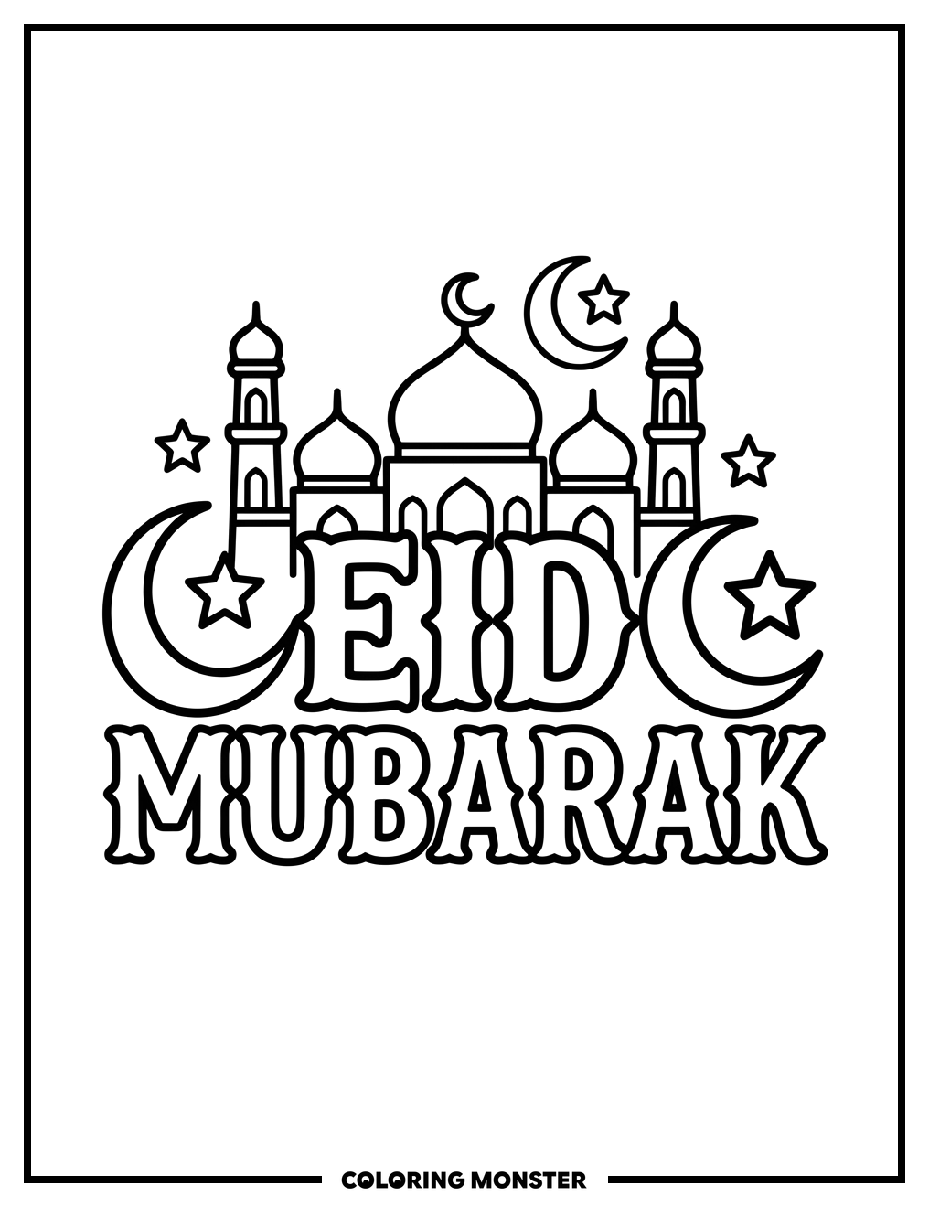 Eid Mubarak Greeting Card Coloring Page
