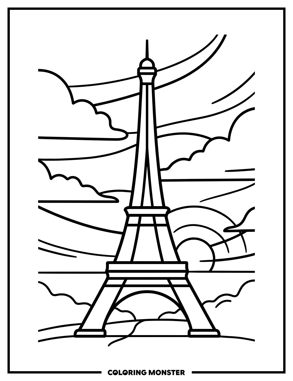 Eiffel Tower At Sunset Coloring Page