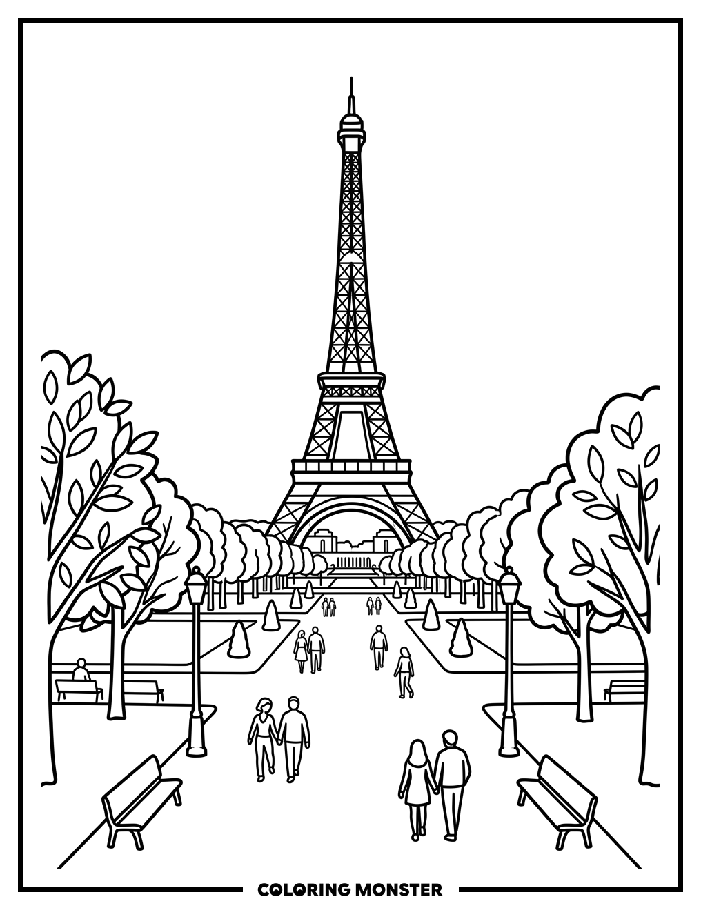 Eiffel Tower from Champ de Mars Coloring Page