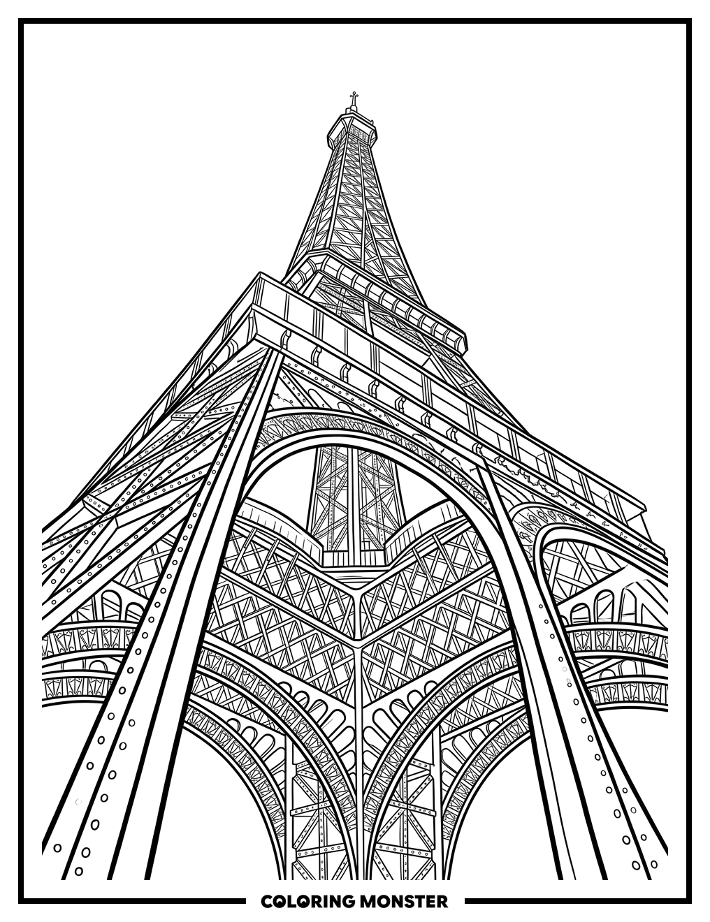 Eiffel Tower Lattice Detail Coloring Page