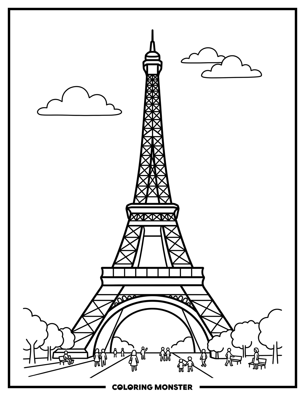 Eiffel Tower Scene Coloring Page