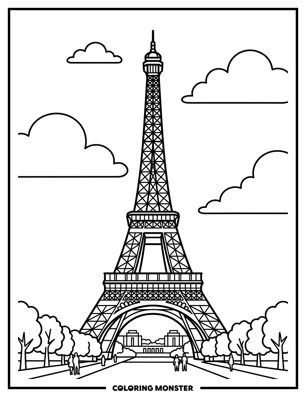 Eiffel Tower With Clouds Coloring Page