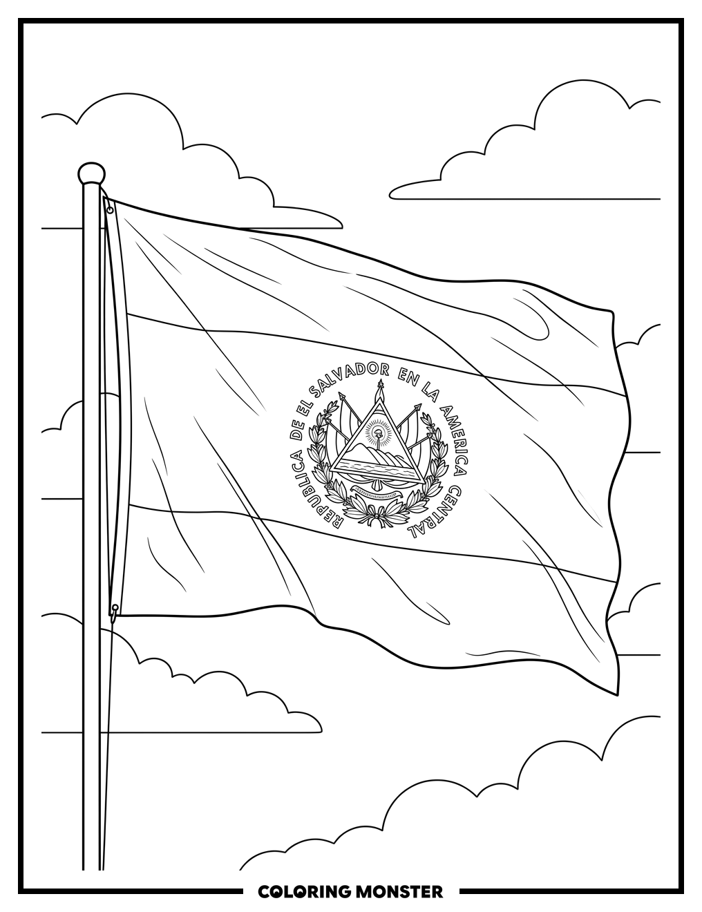 El Salvador Flag Waving Coloring Page