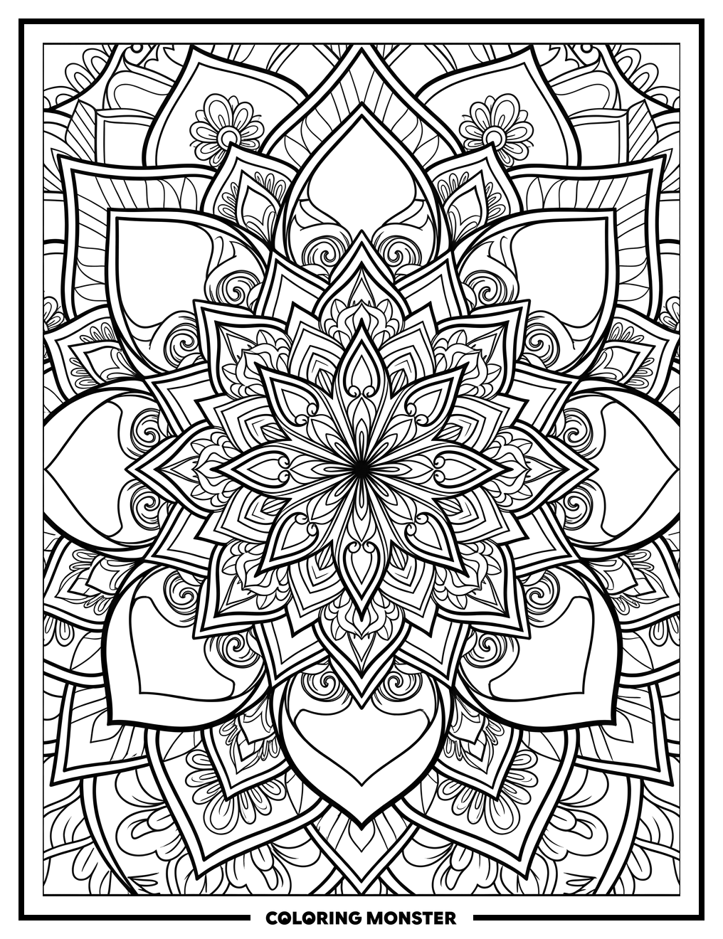 Elaborate Rangoli Flower Design Coloring Page