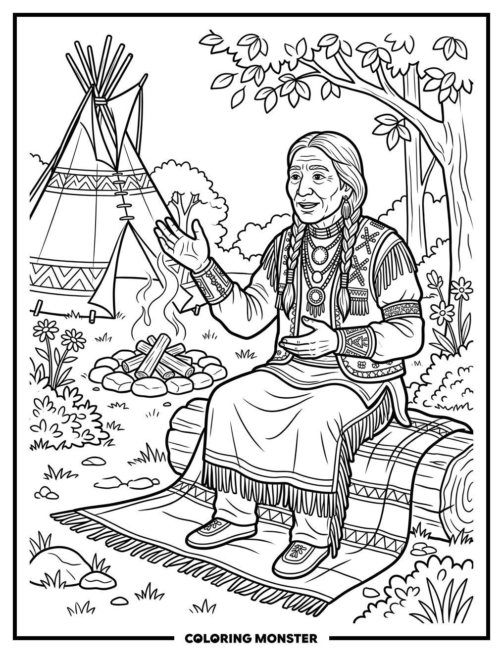 Elder Telling a Story Coloring Page