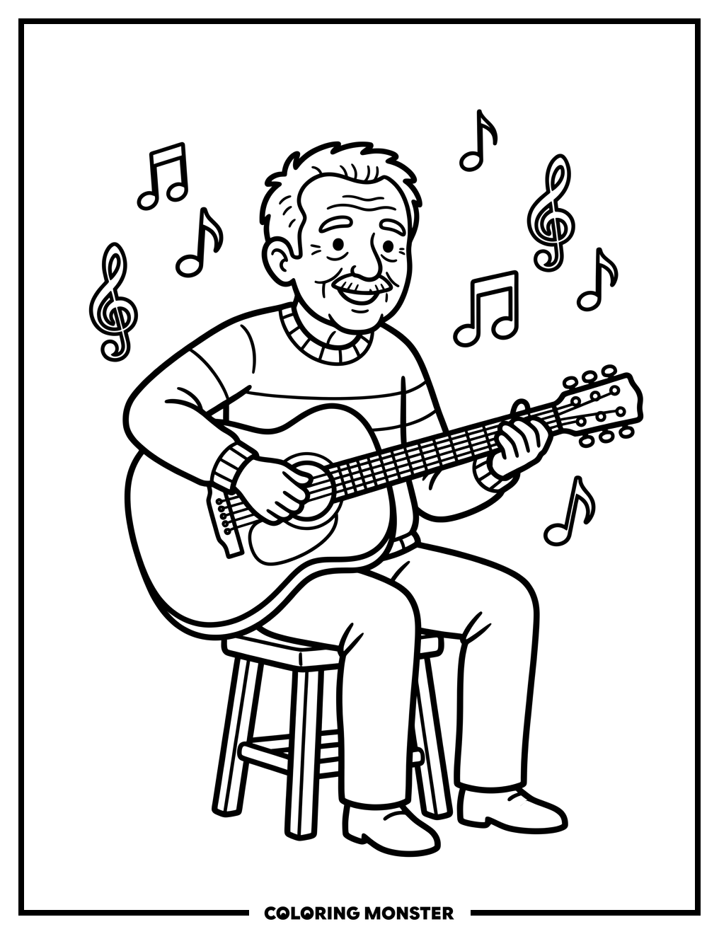 Elderly Man Playing Guitar Coloring Page