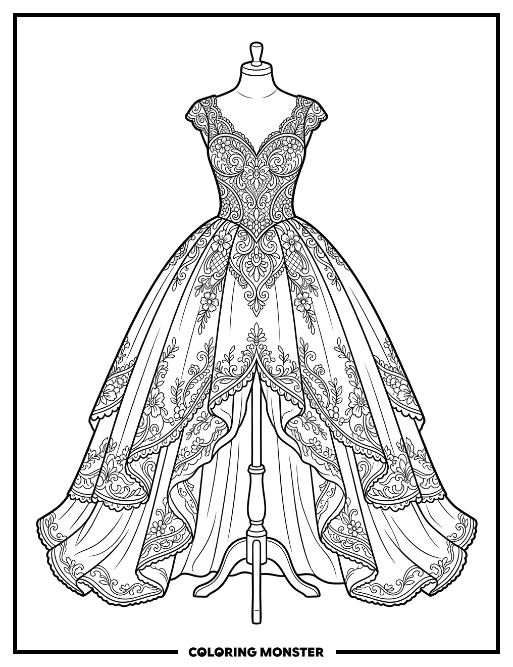 Elegant Ballgown Coloring Page