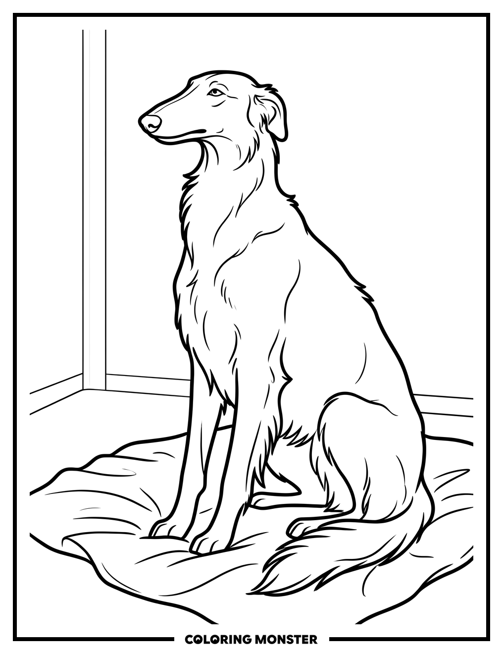 Elegant Borzoi Dog Portrait Coloring Page