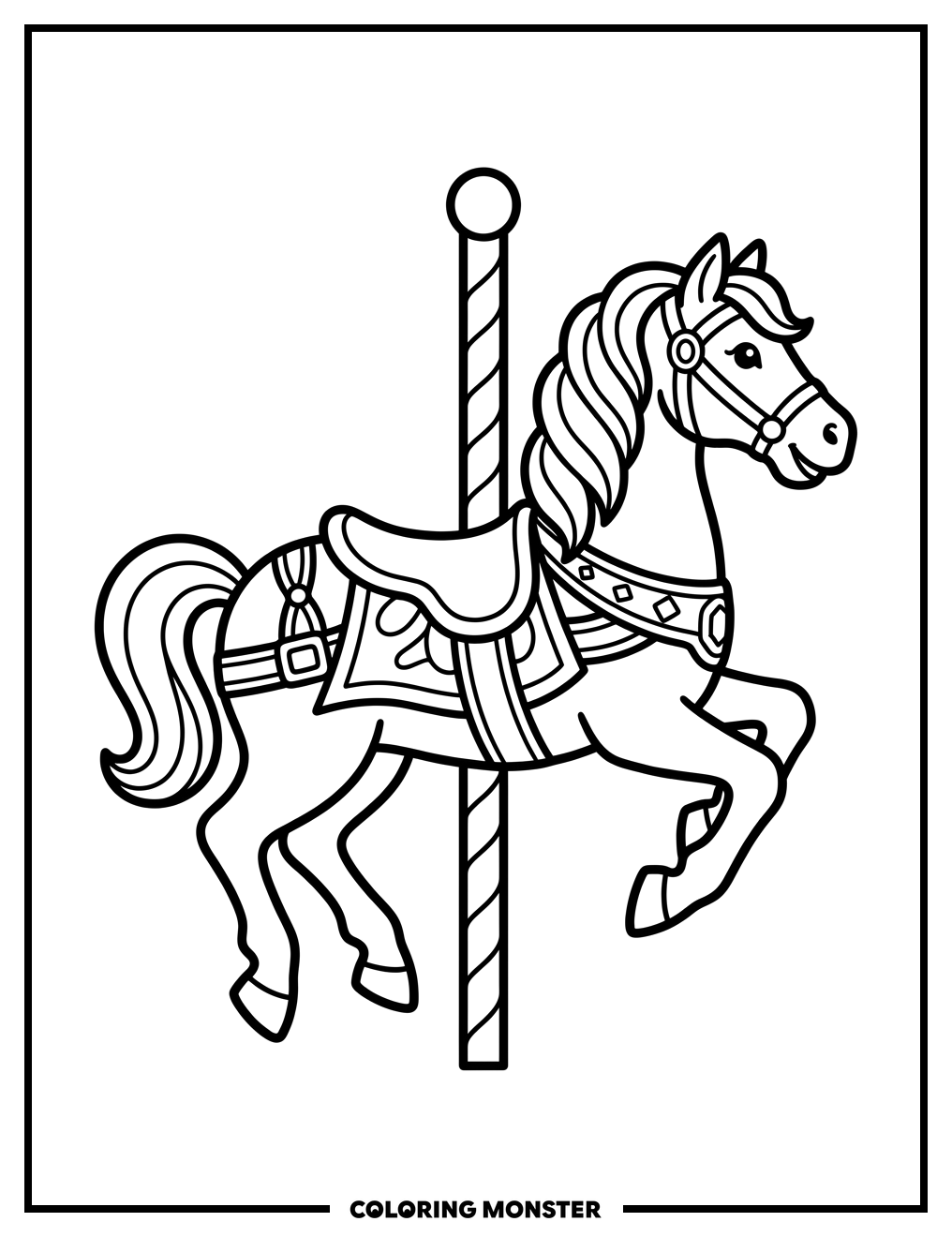 Elegant Carousel Horse Coloring Page