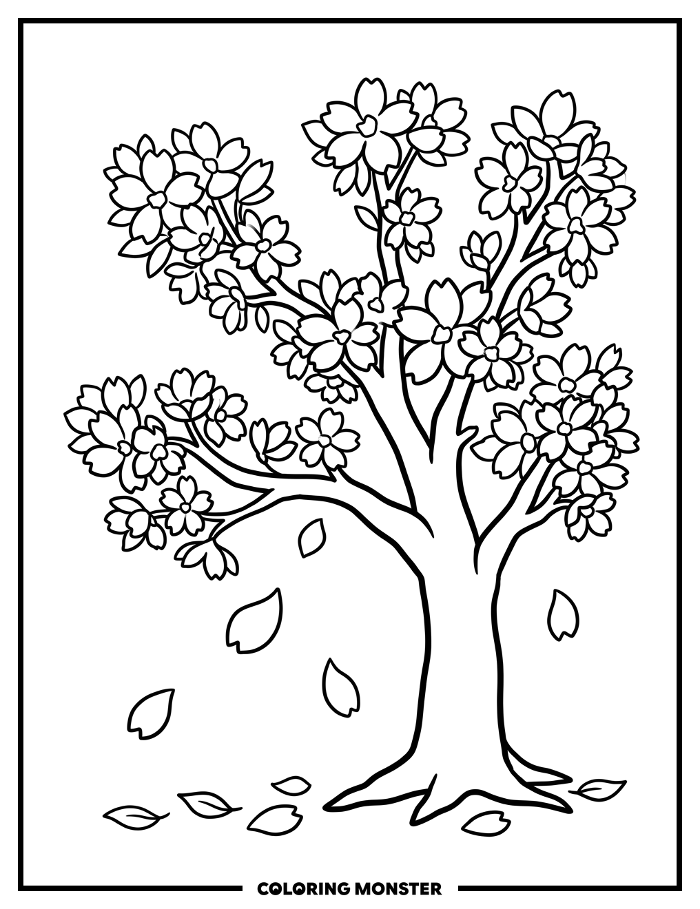 Elegant Cherry Blossom Tree Coloring Page