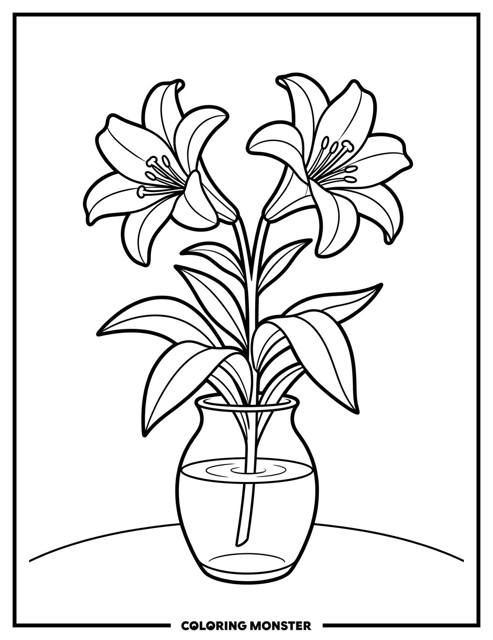 Elegant Easter Lily in Vase Coloring Page