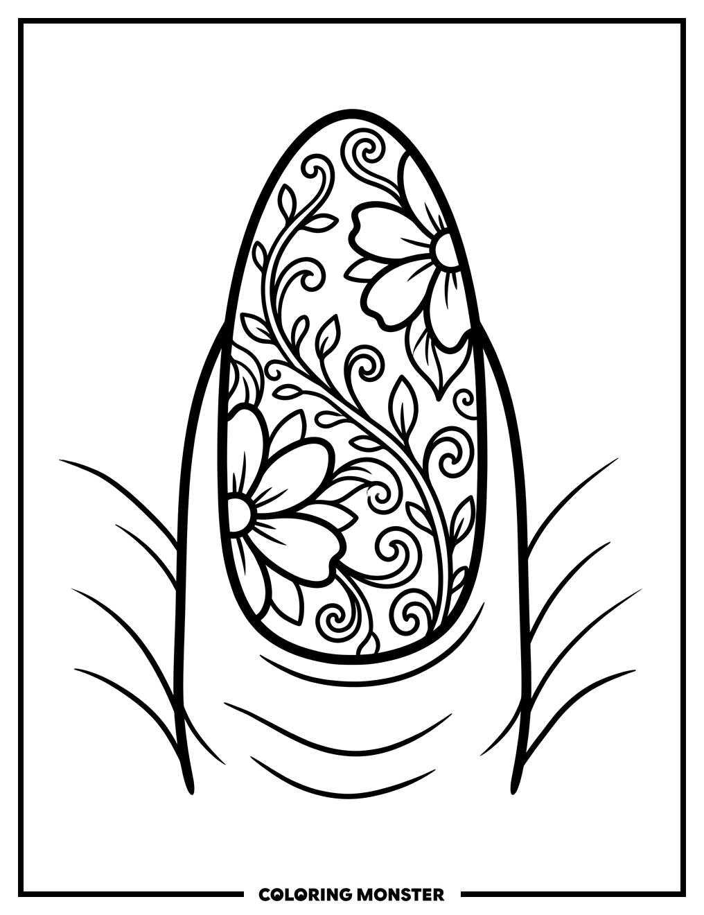 Elegant Fingernail Floral Design Coloring Page
