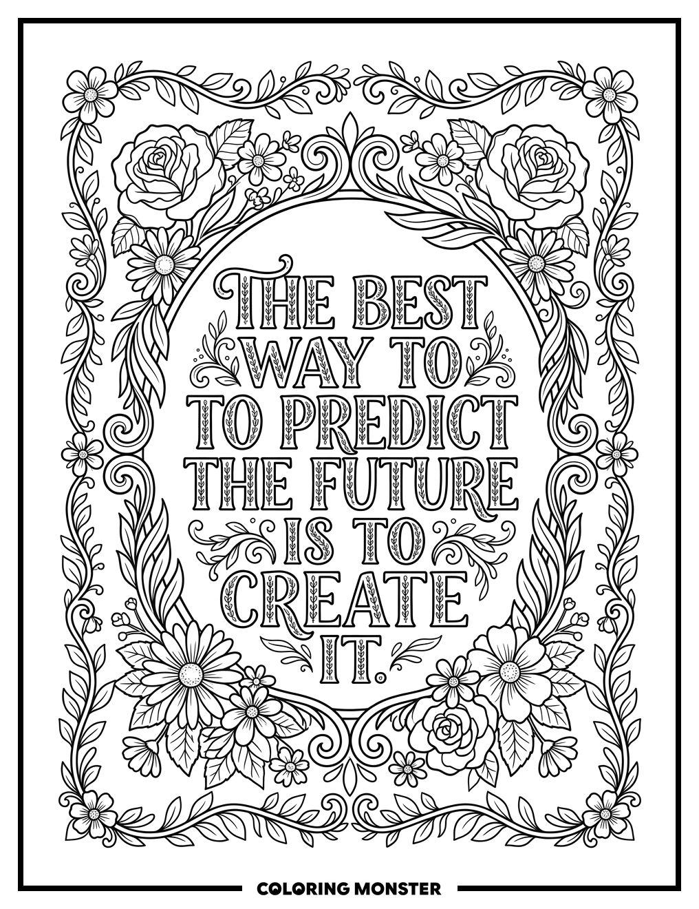 Elegant Floral Quote Frame Coloring Page