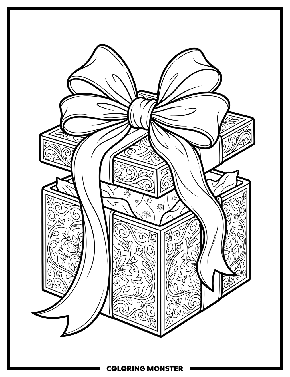 Elegant Gift Box With Satin Bow Coloring Page