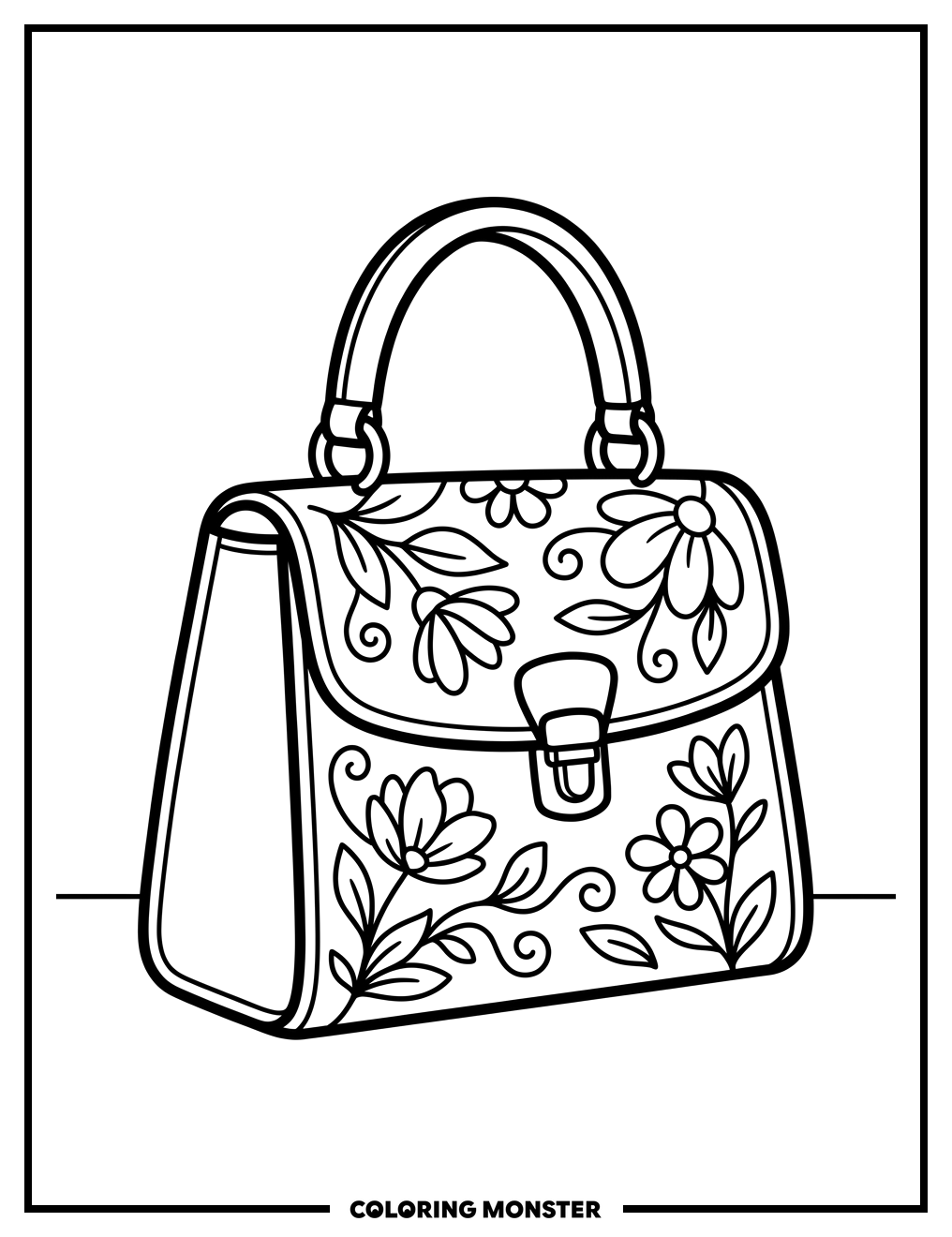 Elegant Handbag with Floral Design Coloring Page