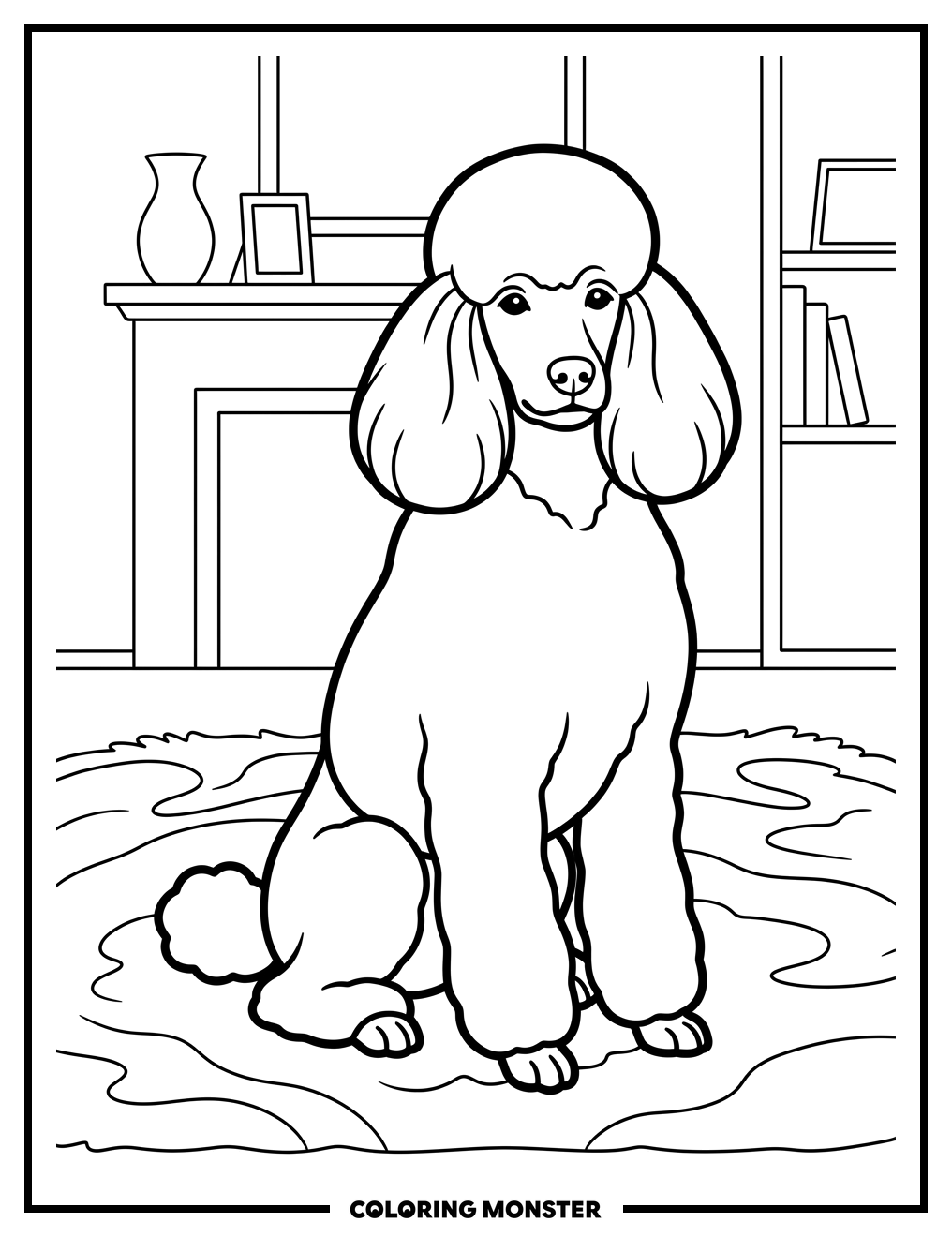 Elegant Poodle in Living Room Coloring Page