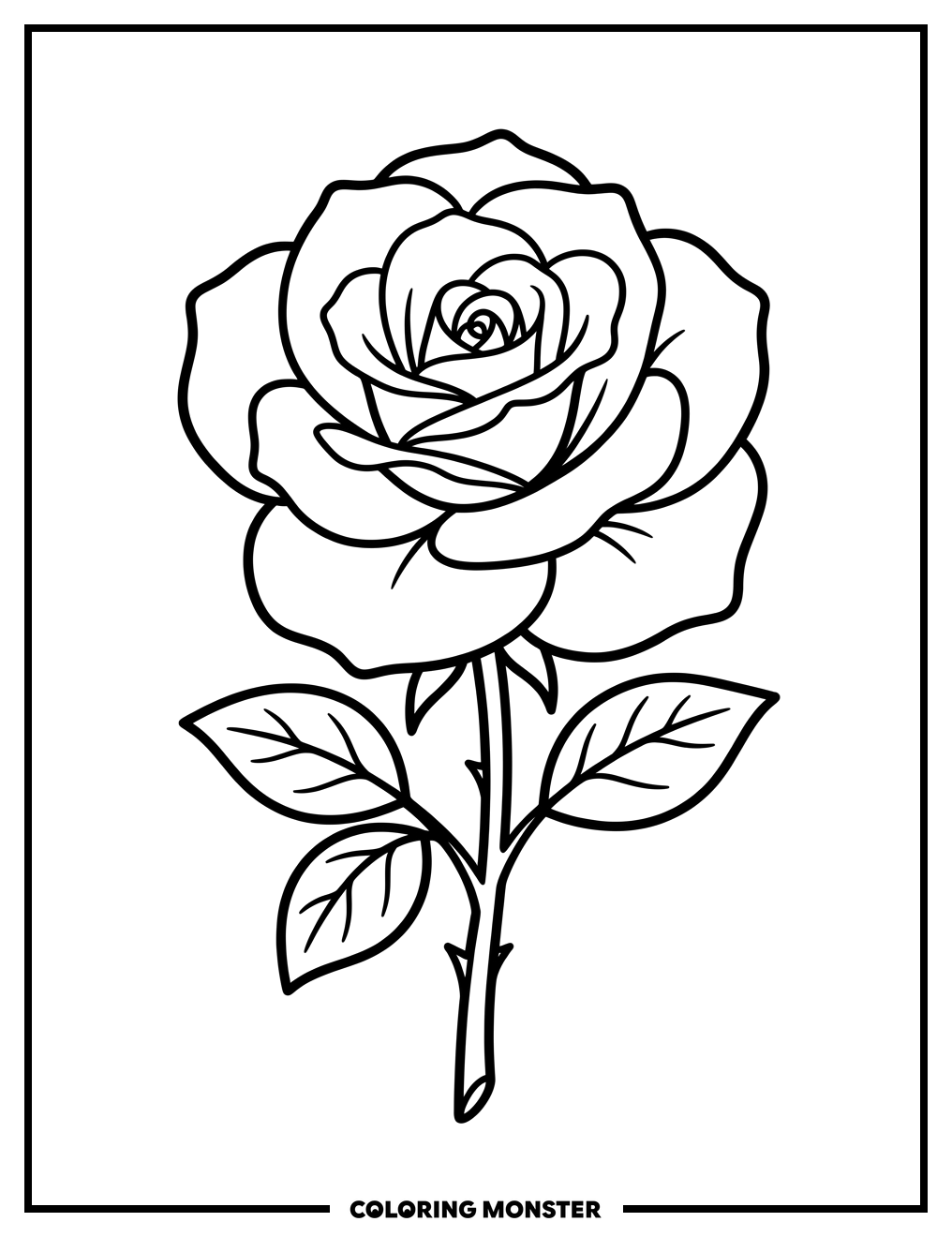 Elegant Rose in Full Bloom Coloring Page