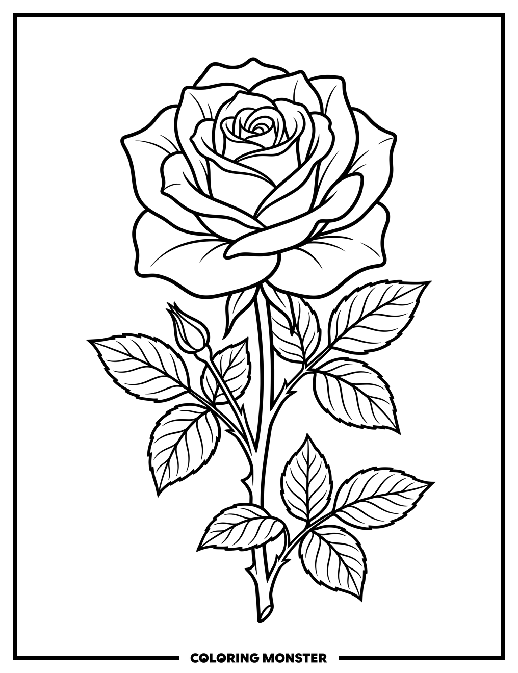 Elegant Rose in Full Bloom Coloring Page