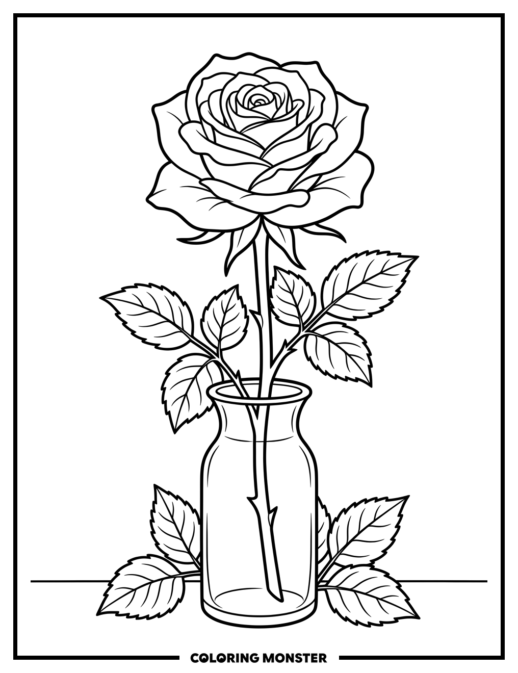 Elegant Rose in Vase Coloring Page