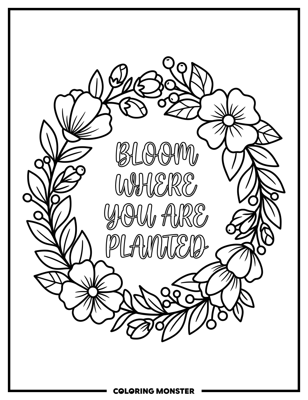 Elegant Script Quote With Floral Wreath Coloring Page