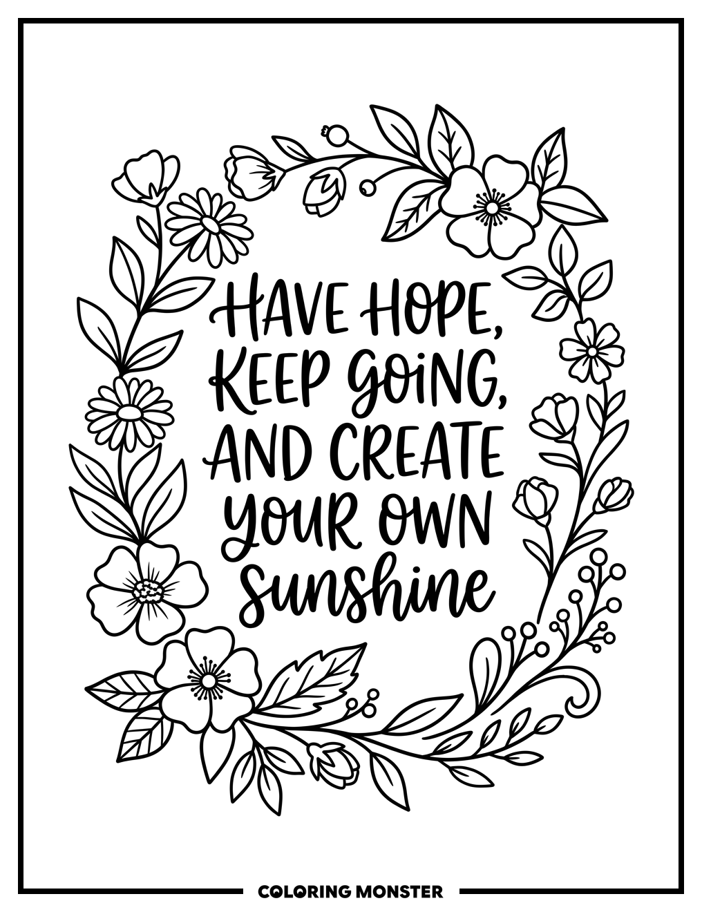 Elegant Script with Floral Border Coloring Page