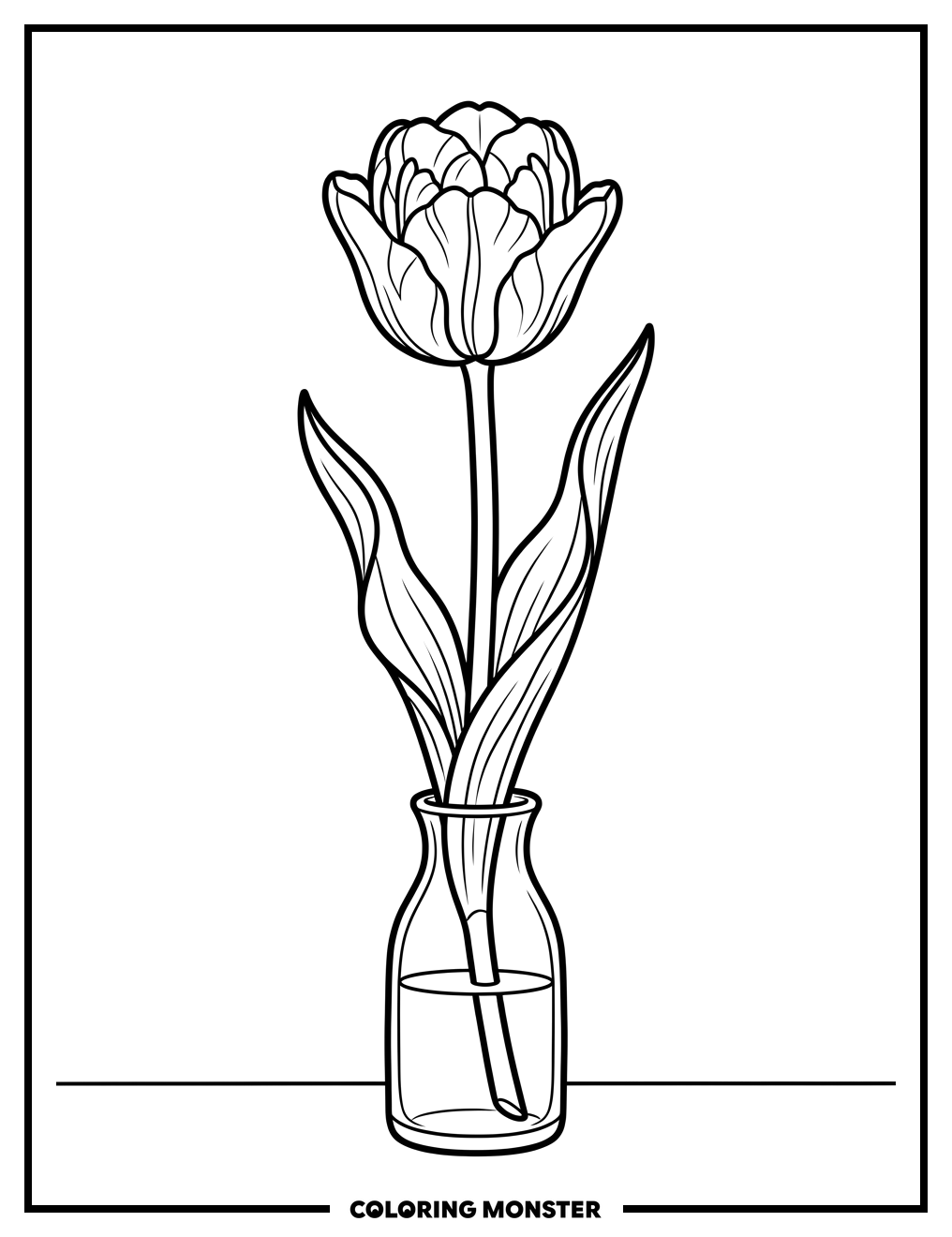 Elegant Tulip in a Vase Coloring Page