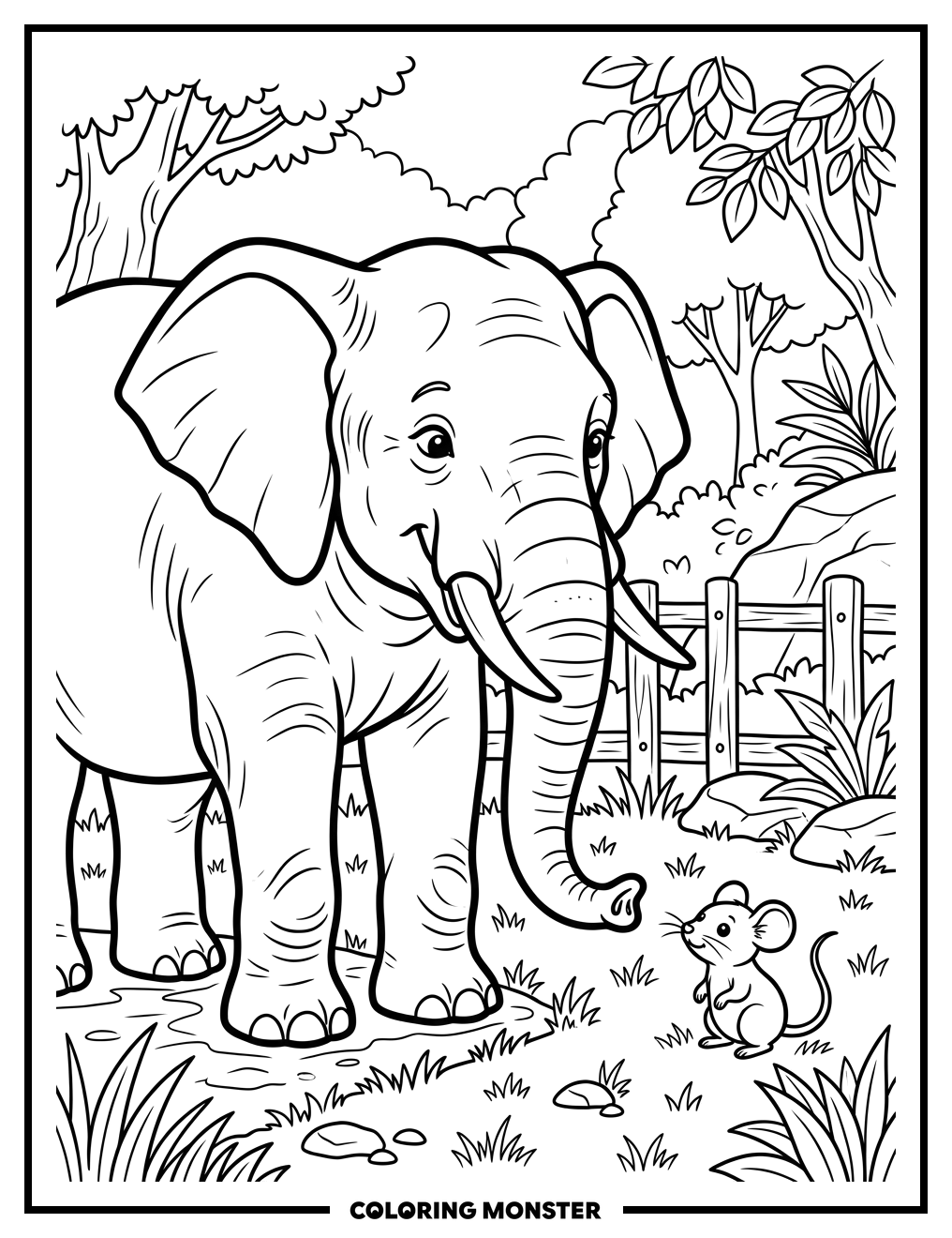 Elephant and Mouse at the Zoo Coloring Page