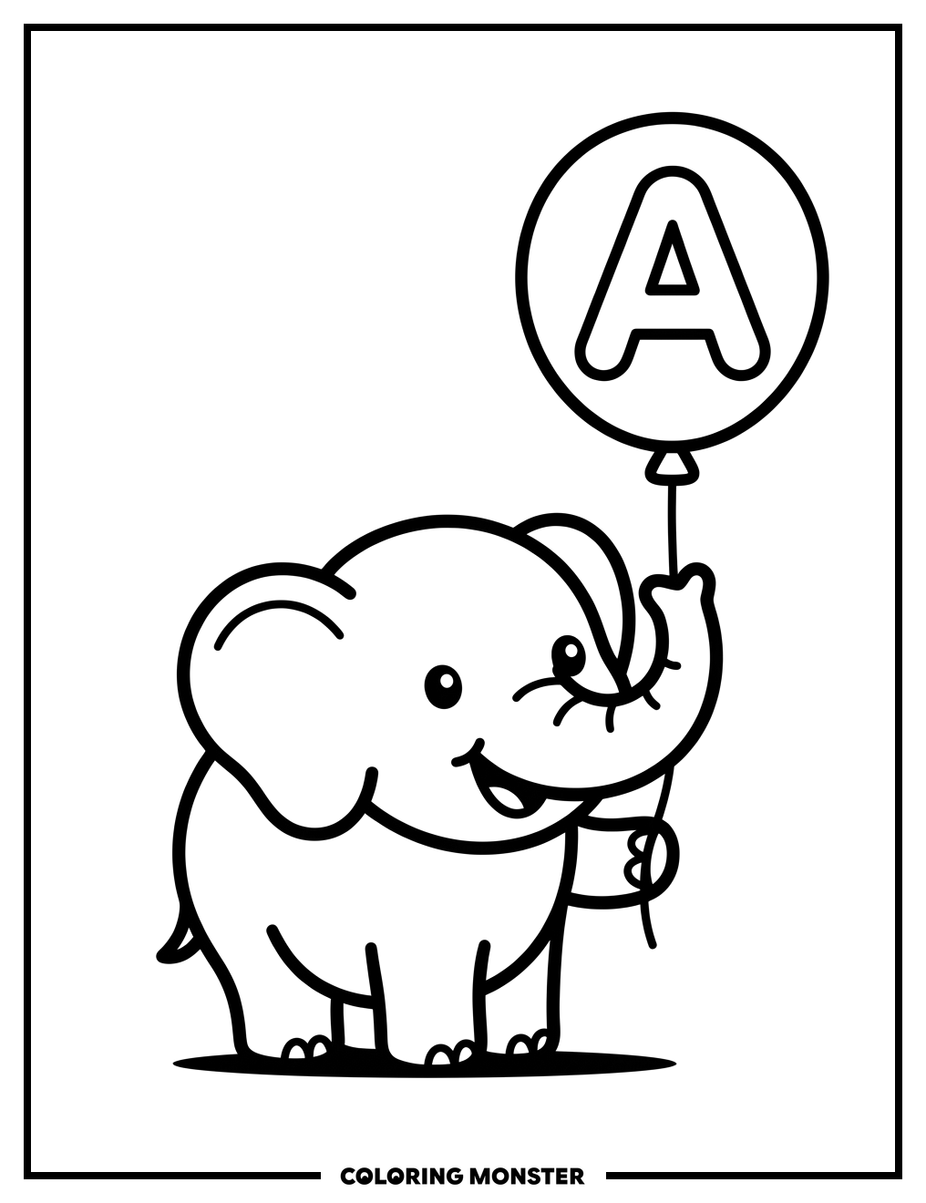 Elephant Holding Letter A Balloon Coloring Page