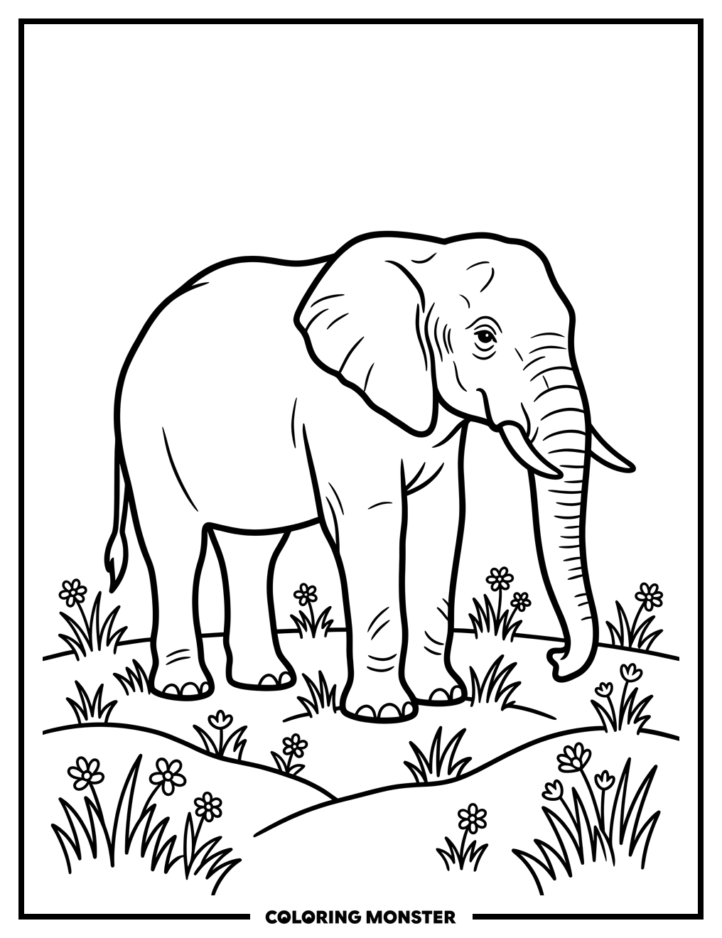 Elephant in Meadow Coloring Page