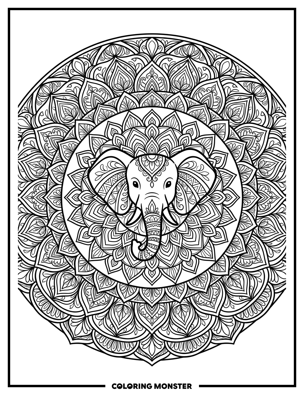 Elephant Mandala Coloring Page