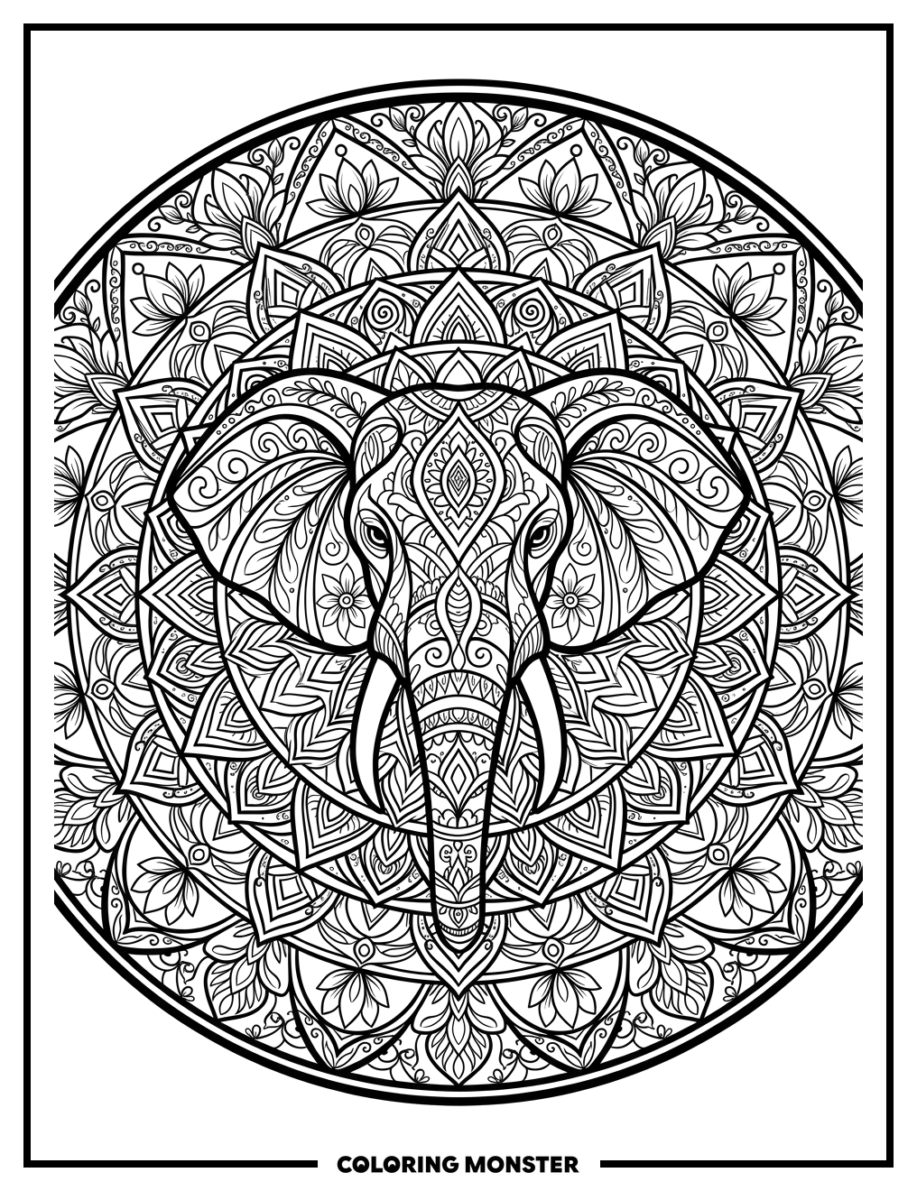 Elephant Mandala Coloring Page