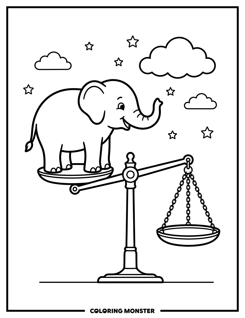 Elephant on a Balance Scale Coloring Page