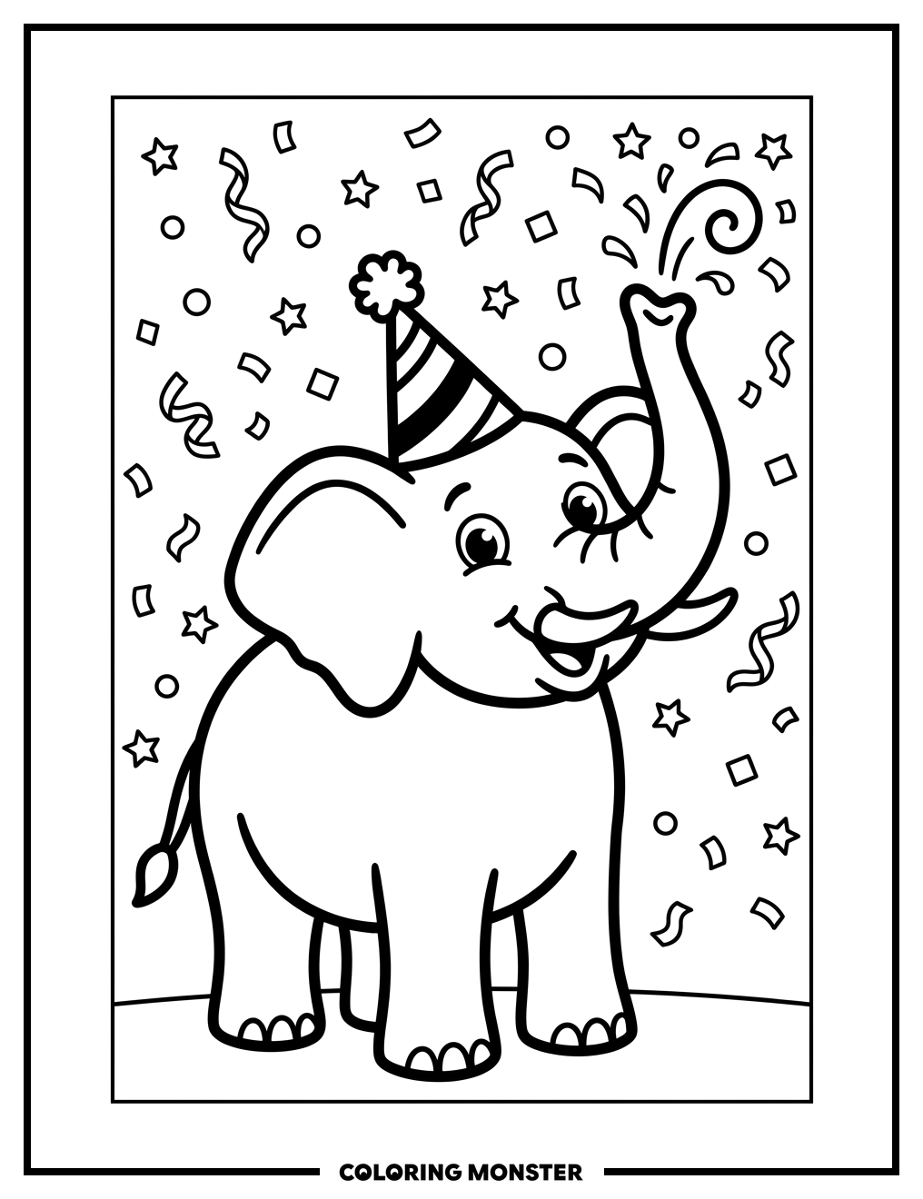 Elephant With Party Hat Coloring Page