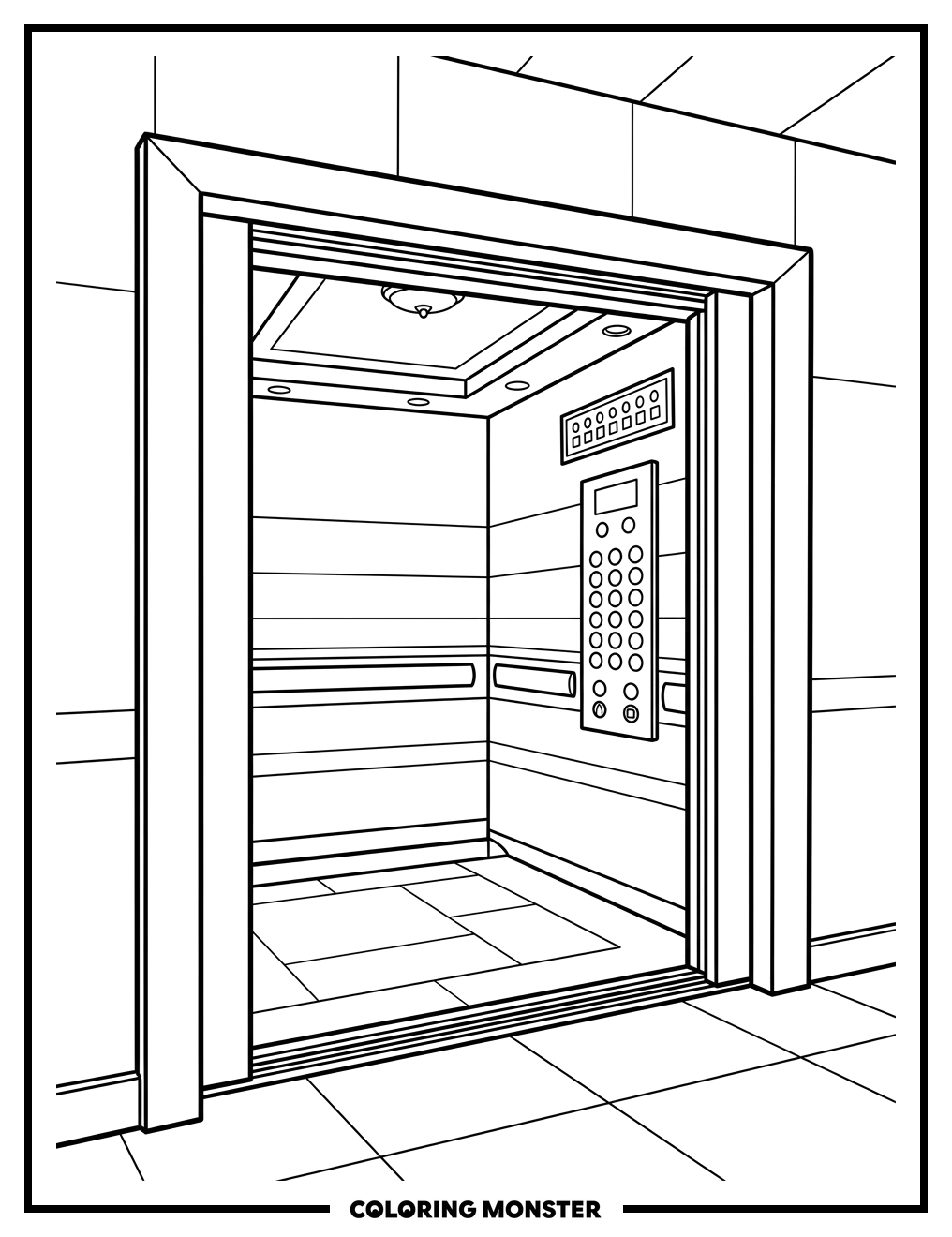 Elevator Cabin with Open Doors Coloring Page