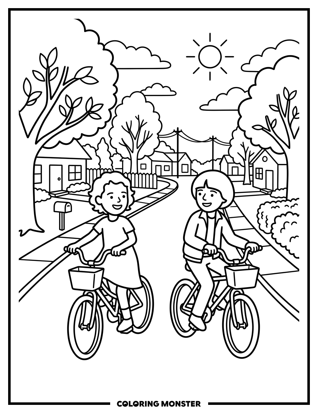 Eleven and Mike Bike Ride Coloring Page