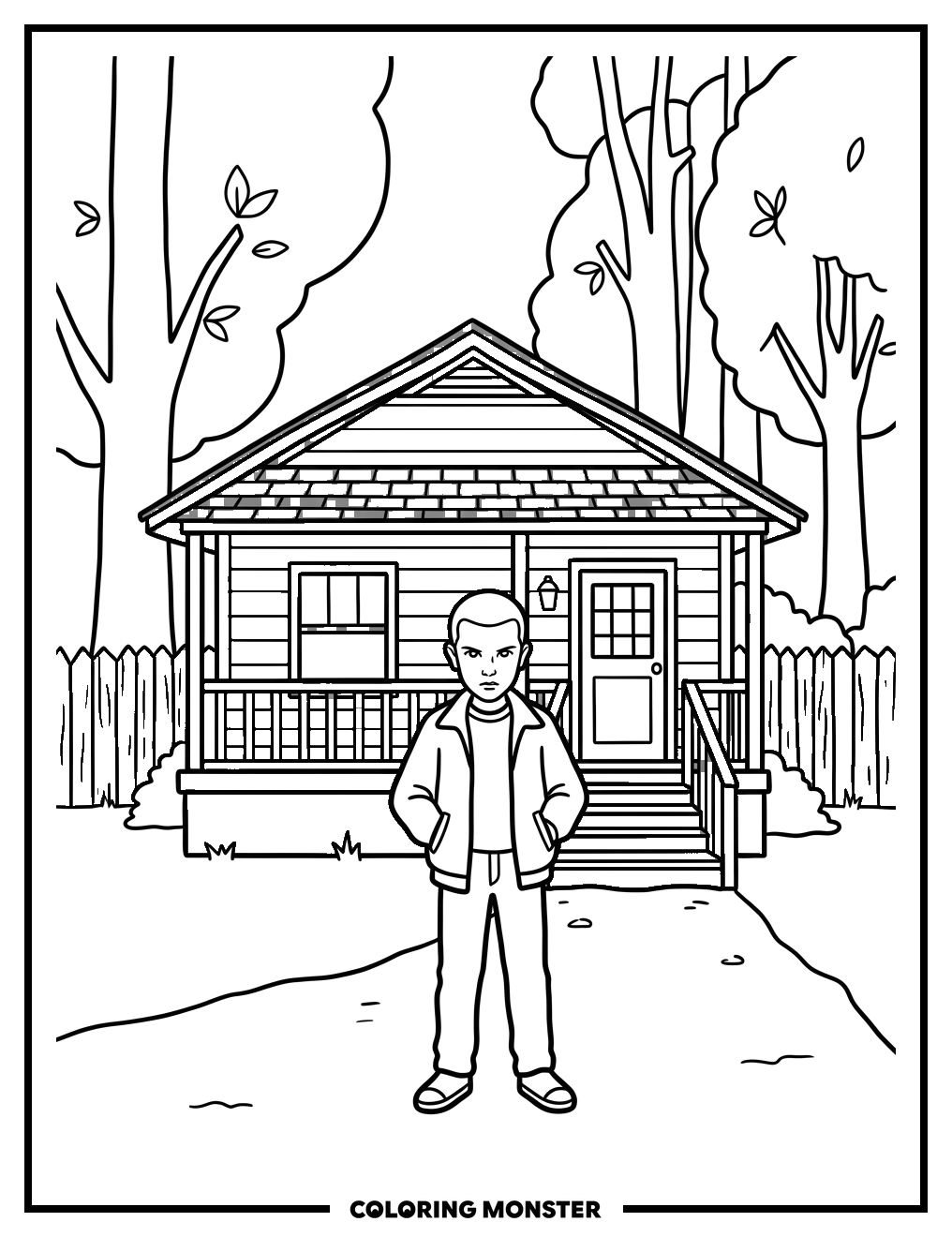 Eleven at Byers' House Coloring Page