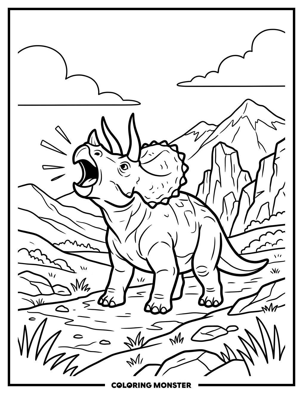 Elias the Triceratops Roaring Coloring Page