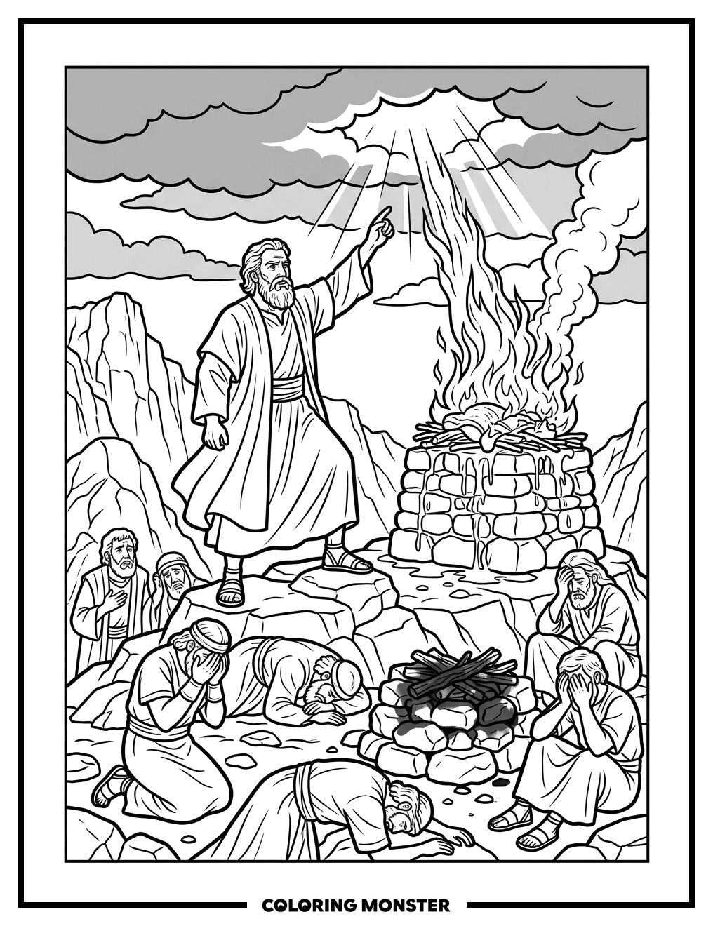 Elijah on Mount Carmel Coloring Page