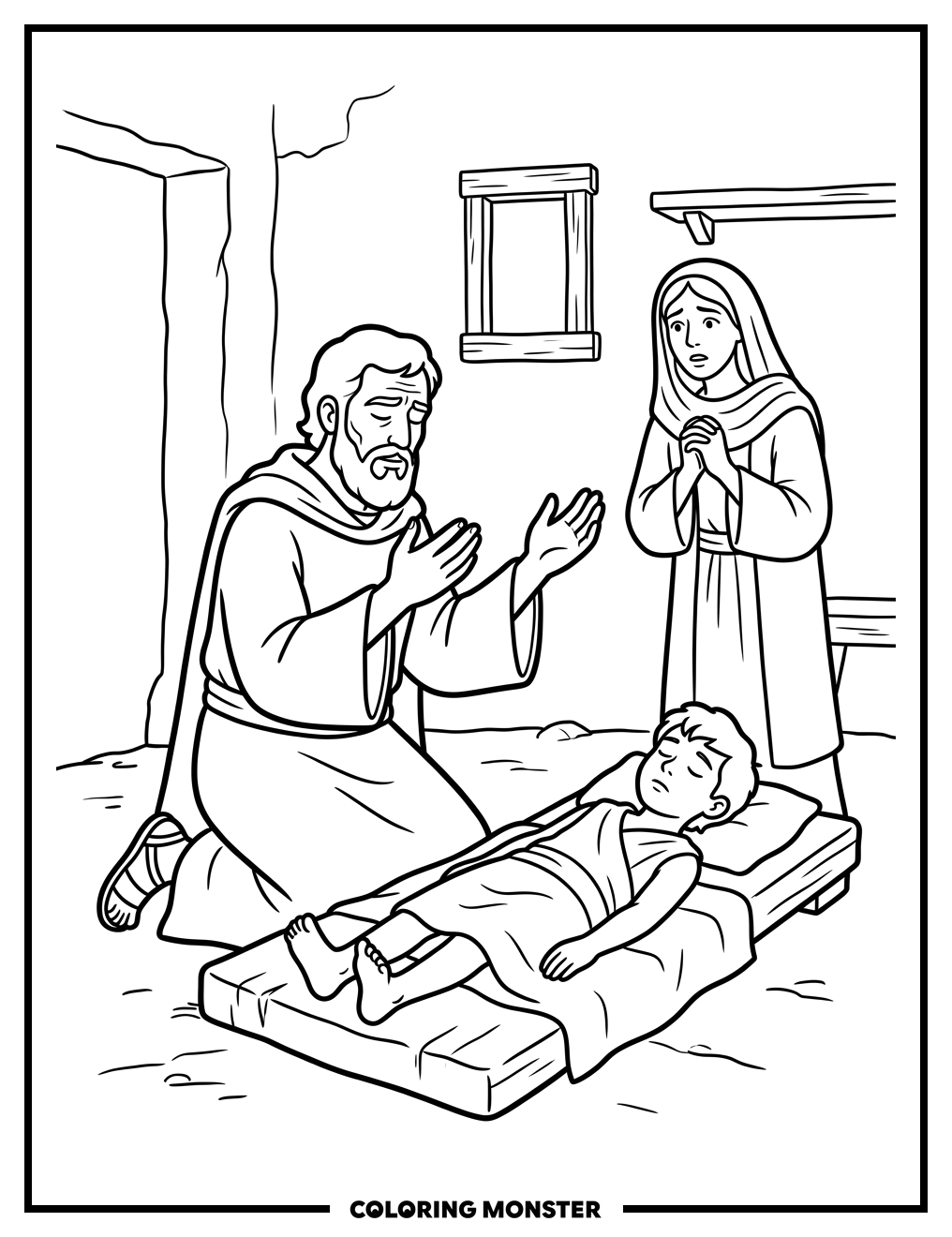 Elijah Prays Over a Boy Coloring Page