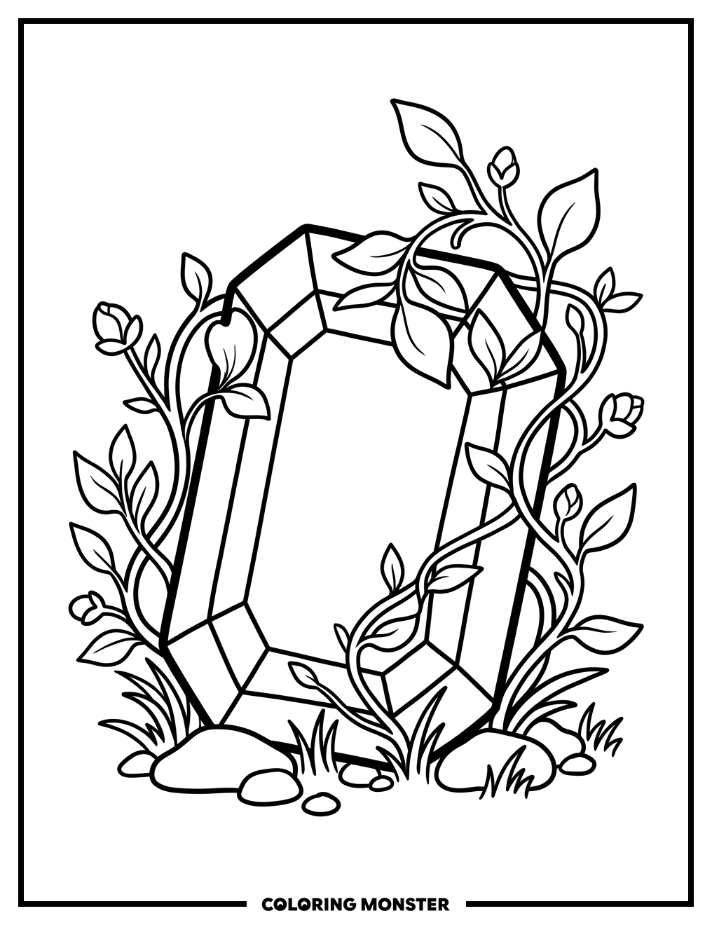 Emerald Gemstone With Vines Coloring Page