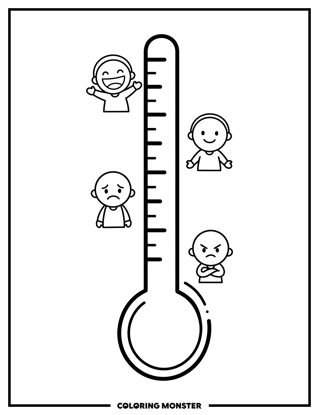 Emotional Thermometer With Characters Coloring Page