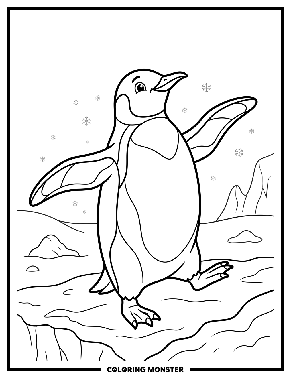 Emperor Penguin Dancing Joyfully Coloring Page
