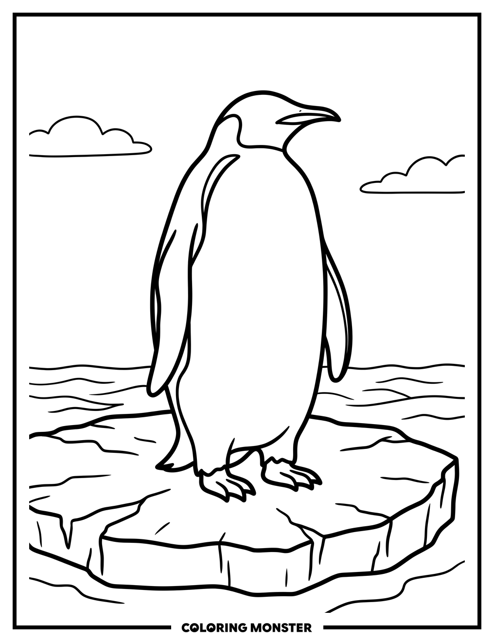 Emperor Penguin on Ice Floe Coloring Page