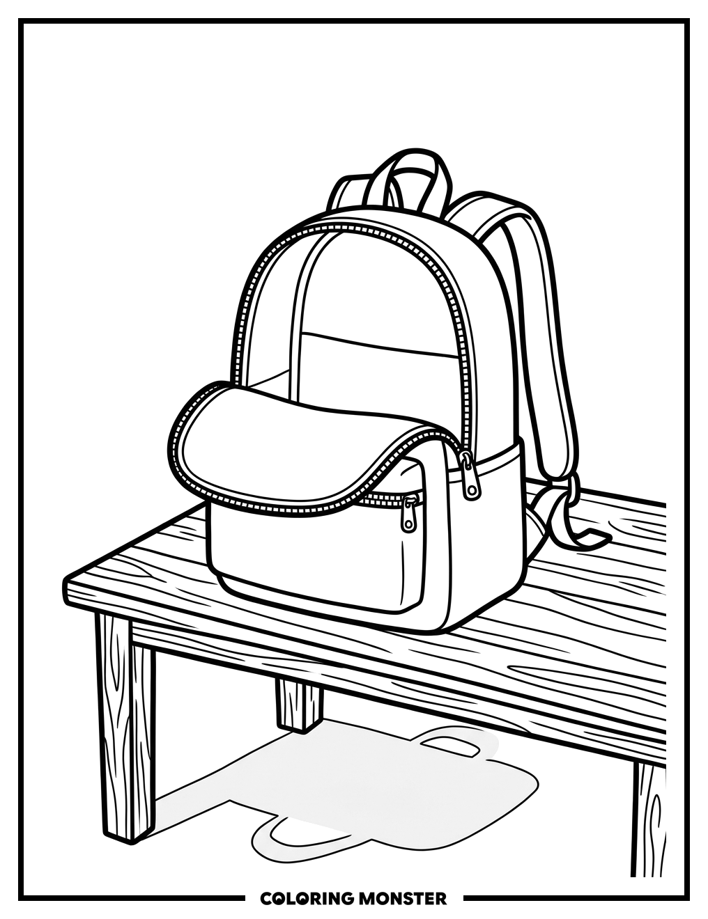 Empty Backpack on Table Coloring Page