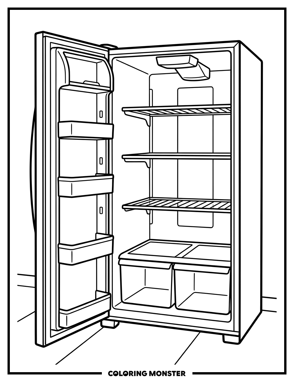 Empty Refrigerator Interior Coloring Page
