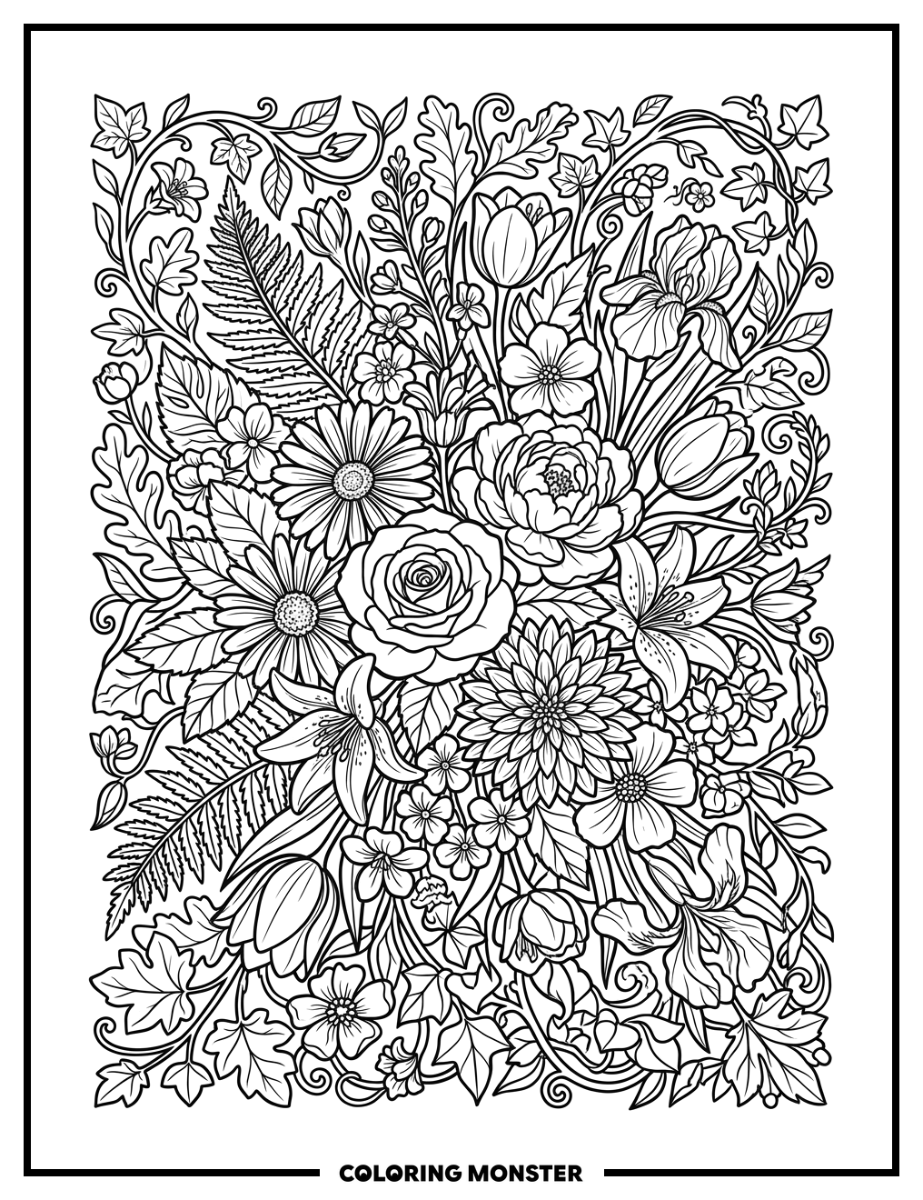 Enchanted Floral Garden Maze Coloring Page