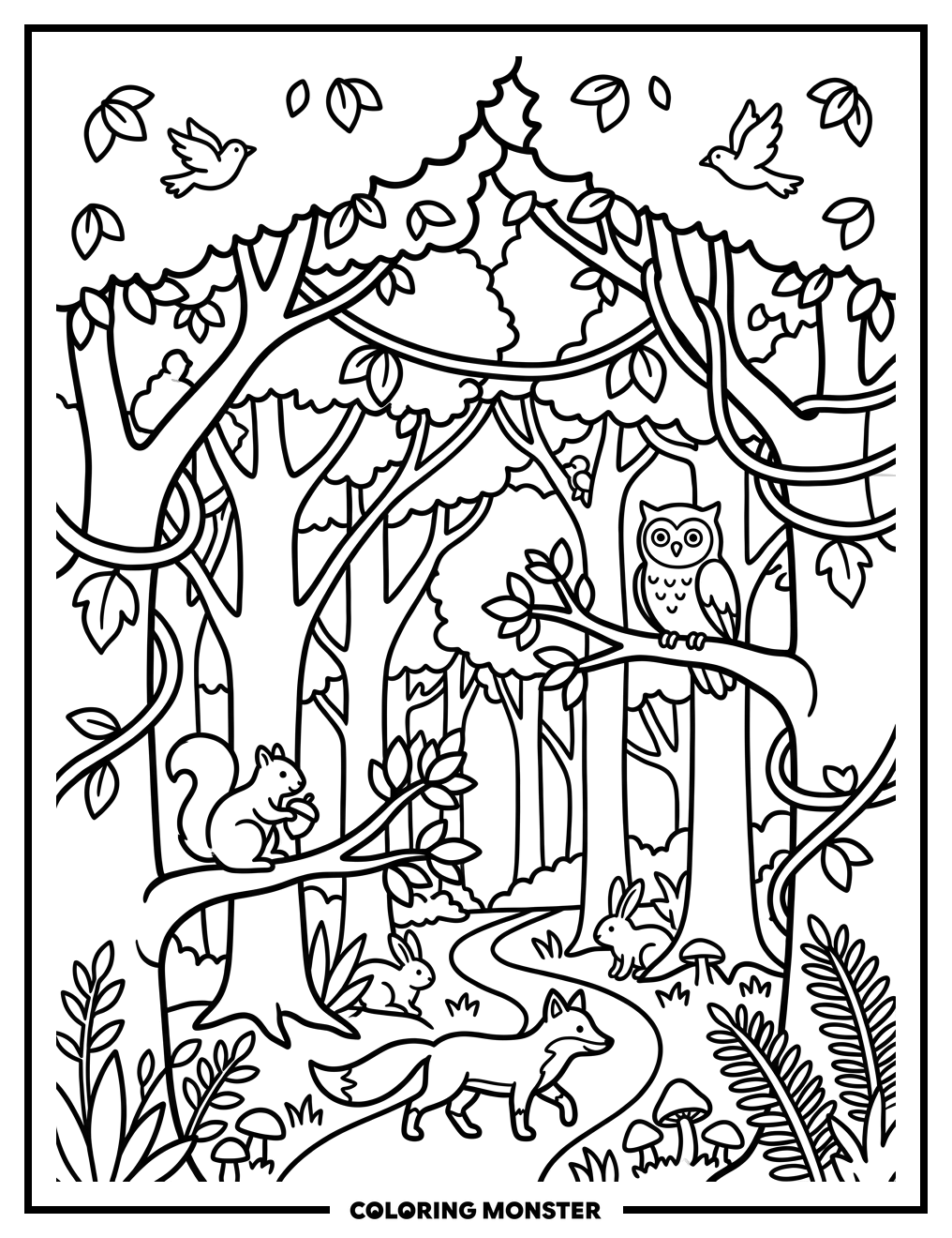 Enchanted Forest Scene Coloring Page